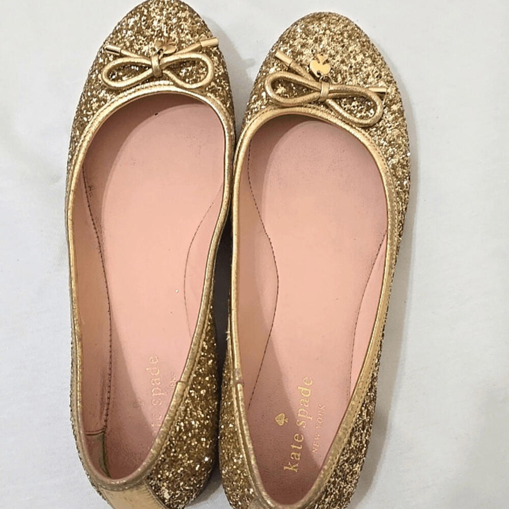 Kate Spade Willa Gold Glitter Flats Sz 9.5M - Picture 2 of 6